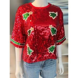 Sequin Christmas tree holiday top S M L XL